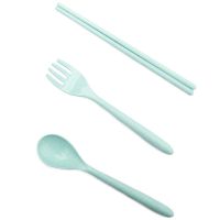 [五件套]儿童卡通餐具宝宝吃饭防摔可爱叉勺杯碗分格餐盘家用 马卡龙蓝叉勺筷子