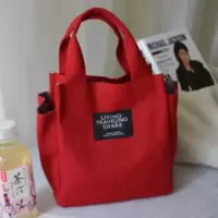 带水杯位饭盒包手提包便当包饭盒袋便当袋帆布妈咪包饭盒袋子日式 酒红色_
