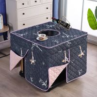 新款正方形烤火罩电暖炉罩子长80圆孔电烤炉罩套桌罩布电火炉罩套 [圆孔]菲尔塔连体[升级加厚夹棉] 长80*宽80*高6