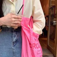 岁岁温柔 玫瑰购物袋~防水可折叠便携大容量环保袋大号花布购物包 玫红色 一件[收藏店铺优先发货]