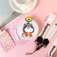 携带保持器收纳盒牙套盒牙套盒子隐形牙齿隐适美可爱卡通矫正器盒 圆形铃铛猫带挂绳