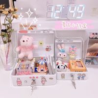 尤物少女*ins可爱手提铁皮盒子带锁手账胶带收纳盒桌面杂物整理盒 白色带锁[小号]送贴纸