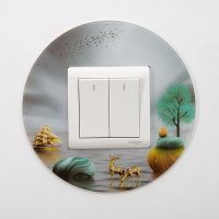 开关保护套家用插座开关装饰贴墙贴现代简约亚克力客厅防尘套创意 鹿饮溪水(圆)4个装一样的图 86*86