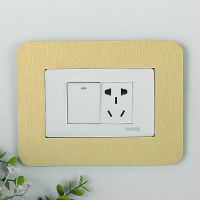 [五送一]118型开关贴墙贴插座套现代简约ins长插座开关套6孔9孔 DZ拉丝金 12*7.5cm