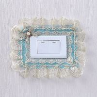 新款布艺蕾丝开关贴118型插座套两开三开开关保护套 12*7.5蓝色