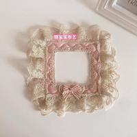 欧式开关套布艺蕾丝防尘罩开关贴布艺保护套充电插座贴粉 粉色方形单开内径8.5✘8.5厘米
