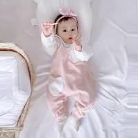 宝宝连体衣春秋幼儿春装一周岁男宝宝春秋洋气中国风汉服3到6个月 粉色[立体桃心]连体衣 66 码