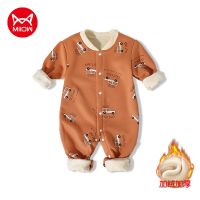 猫人婴儿加绒连体衣冬季加厚保暖哈衣1岁宝宝睡衣爬服0新生儿衣服 MR-加绒哈衣-A 汽车王国 66码(建议0-6个月)