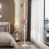 欧式轻奢衣帽架大理石落地挂衣架卧室衣架客厅铁艺简易立式挂包架 树杈款白色[十字底座]