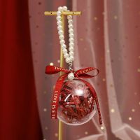 创意喜糖盒ins透明圆球伴手礼盒子结婚手提糖盒塑料球梦幻糖果盒 小号直径7CM(5个) (不含提绳款)红色拉菲草+酒红丝