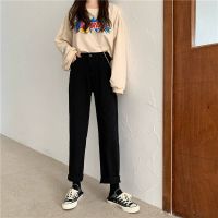 爱心泼墨牛仔裤女宽松高腰小个子秋季新款ins韩版学生阔腿长裤潮 黑色 909 XS