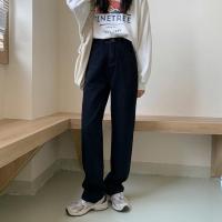 裤子女拖地烟灰色牛仔裤秋季韩版2021新款设计感绑带阔腿长裤ins 小冰姐姐黑色基础款 S