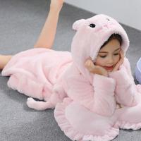 儿童法兰绒长款浴袍冬天厚款男童中大童亲子睡袍女童秋冬宝宝加厚 儿童粉色萌萌哒睡袍 90 cm