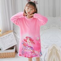秋冬季新款睡裙法兰绒中大童小孩花边公主家居服珊瑚绒连衣裙女童 [0绒裙美人鱼]绒 没有发带 8码建议身高90-100cm