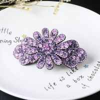 小清新发夹发饰成人优雅水钻大号盘发顶夹头饰品韩国弹簧发卡 两层花钢夹紫罗兰