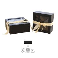 正方形透明开窗鲜花礼盒慕斯杯蛋糕盒情人节生日礼物盒化装品礼盒 黑色 小号23*23*11CM