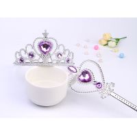 儿童魔法棒发饰套装女童公主项链手链首饰盒发夹冰雪奇缘艾莎皇冠 紫2件套