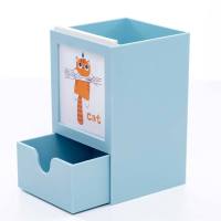 抽屉笔筒ins文具收纳盒创意学生多功能少女心桌面摆件大容量笔筒 湖蓝猫咪