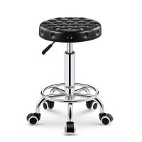 美容凳理发店椅子美发店旋转升降圆凳子美甲凳轴承滑轮大工凳化妆 黑水立方黑白轮