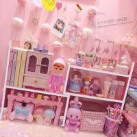 少女心粉色收纳架置物架储物架书架学生宿舍桌面简易办公桌可伸缩 粉色 H架款