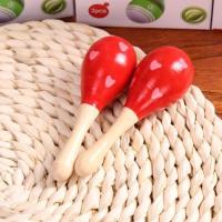 幼儿园宝宝木质沙锤原木婴幼儿早教打击乐器玩具沙球儿童婴儿沙锤 小号沙锤-红色1对(12cm)