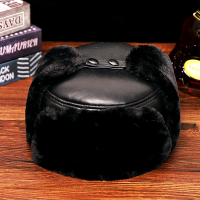 冬季加厚加绒中老年人保暖棉帽羊皮防寒大护耳雷锋帽真皮帽子男款 L号(头围:55-56CM)