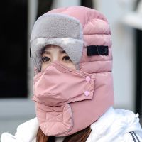 冬季帽子女新款护耳雷锋帽男士骑摩托车护眼防风保暖帽加厚防寒帽 深粉 男女通用-[无镜片]