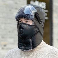 帽子男士冬季骑电动车防风防寒帽冬天户外保暖女士东北护耳雷锋帽 黑色 [无镜片]
