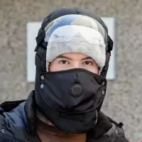 雷锋帽女冬天加厚保暖东北护耳棉帽男冬季户外骑电动车防风防寒帽 黑色 加厚绒[无镜片]