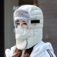 雷锋帽男秋冬骑电动车防风防寒加厚护耳骑行保暖加绒东北棉帽子女 米色 男女通用[单帽 无镜片]