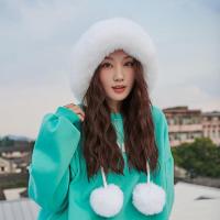 毛线帽子女士冬季2021新款可爱百搭套头帽保暖加绒护耳套头雷锋帽 纯白色