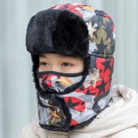 儿童雷锋帽男童女童骑车防风帽秋冬季宝宝帽子围脖一体防寒棉帽 五星红 建议(4-11岁)帽子