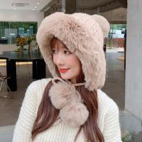 2021新款毛线帽子女士冬季可爱毛球套头帽保暖加绒护耳套头雷锋帽 3289卡其色 均码有弹力(56-61cm)