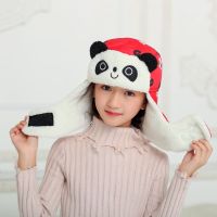 雷锋帽儿童眼镜男女秋冬季防寒韩版卡通可爱俄罗斯帽子护耳呼吸阀 熊猫红 3-10岁(50-54cm头围)