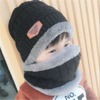 儿童帽子冬季女童保暖帽雷锋帽围脖护耳帽男童加绒棉帽小孩防风帽 帽子+围脖黑色 4-12岁儿童款(48-56CM)