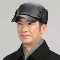 中老年皮帽子男士冬季保暖棒球雷锋帽老人帽护耳东北加厚棉帽户外 光板皮帽-黑色 M(56-58cm)
