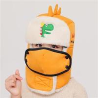 儿童帽子秋冬季一体女童防风护耳小孩保暖帽卡通小恐龙男童雷锋帽 黄色 儿童建议(4-11岁)帽子