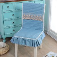 布艺连体椅套餐椅套桌布茶几布连体椅子套罩家用餐椅垫椅子坐垫靠 蓝色 连体椅垫45*135