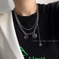 笑脸圆牌钛钢项链男潮牌百搭女ins嘻哈hiphop欧美夸张个性吊坠 双层星月笑脸项链