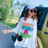 欧货新款宽松百搭彩色字母笑脸防晒衫薄款短袖冰丝t恤女圆领上衣 白色 L
