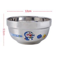 家用可高温消毒304不锈钢儿童碗勺餐具宝宝防摔防烫幼儿园吃饭碗 304/蓝猫/350毫升(可高温消毒