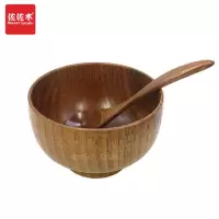 中式家用整木实木木碗大号防烫儿童碗木饭碗面碗料理餐具 微瑕不影响用约9*6.5cm碗+小勺