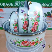 搪瓷碗加厚带盖 密封碗怀旧五件套饭菜配套沙拉碗冰箱保鲜碗 红花五件套10-18厘米