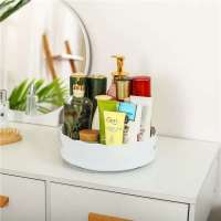 新款桌面多功能旋转防滑置物架厨房调味品收纳盘化妆品收纳架 月光白 [大号无防滑垫]22.5cm
