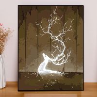 数字油画diy手工填色画客厅卧室风景数字油彩画古风装饰画涂色画 一鹿祥瑞 40*50画布