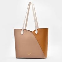 富贵鸟都市轻奢手提大包包2020新款百搭拼色时尚品质大容量托特包 卡其拼土黄