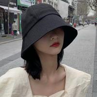 夏季黑色日系水桶渔夫帽女早春秋潮防晒紫外线遮阳帽子男百搭遮脸 黑色