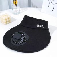 风扇帽子夏季男女成人USB充电带风扇网帽透气遮阳防晒户外沙滩帽 空顶大帽檐全黑色 普通款充电可用5-8小时左右