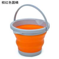 折叠桶便携式打水桶装鱼桶活鱼桶鱼护桶美术户外旅行车载水桶渔具 圆桶桔红色小号[3升]