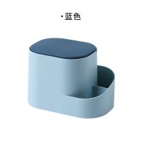 简约桌面垃圾桶小号迷你收纳桶台面茶几办公桌面有盖按压式垃圾桶 蓝色